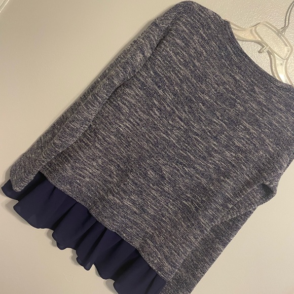 Blue Knit Sweater with Layered Hem - Picture 2 of 2